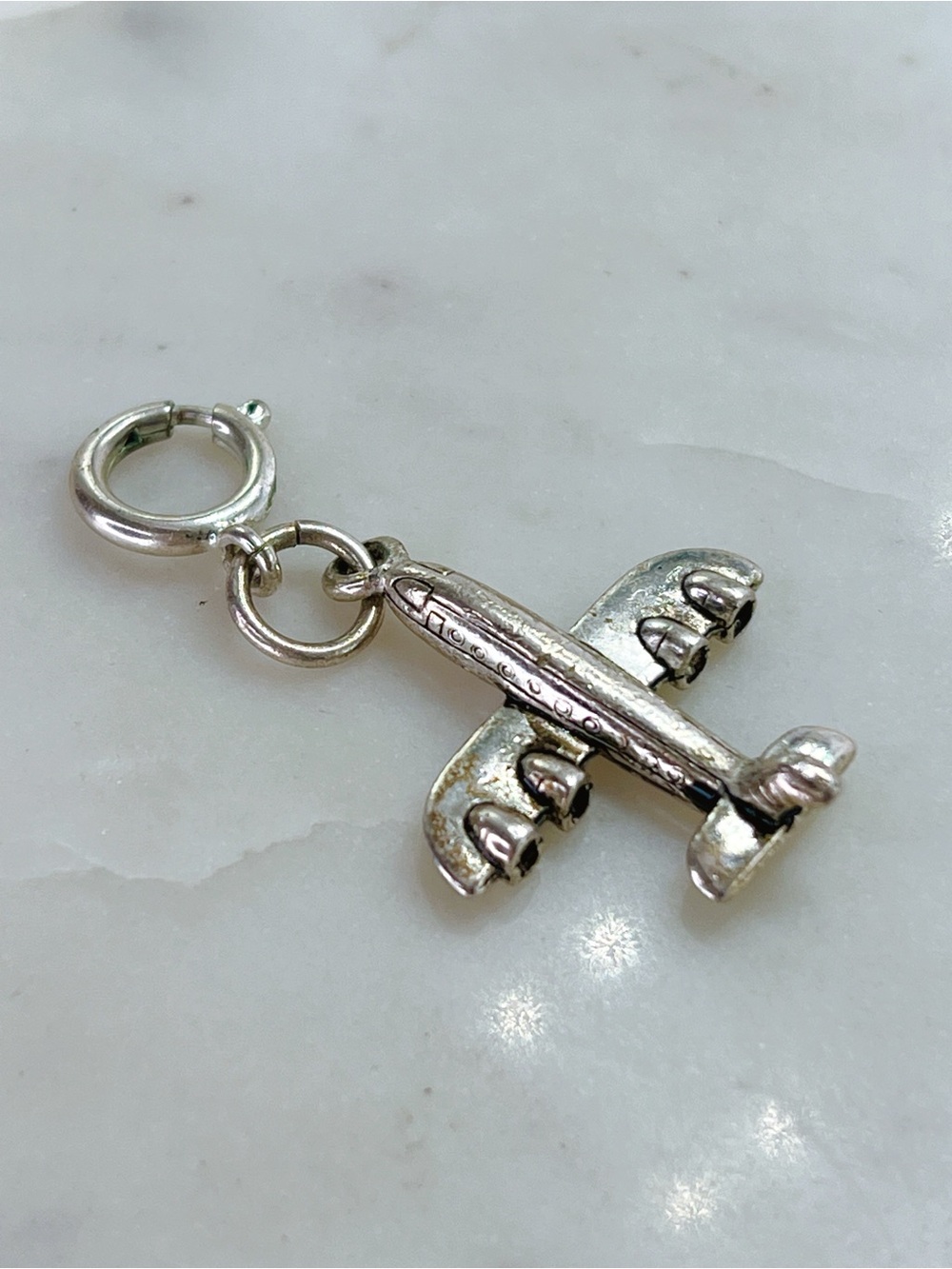 Airplane vintage Pewter charm pendant detailed with bail clasp